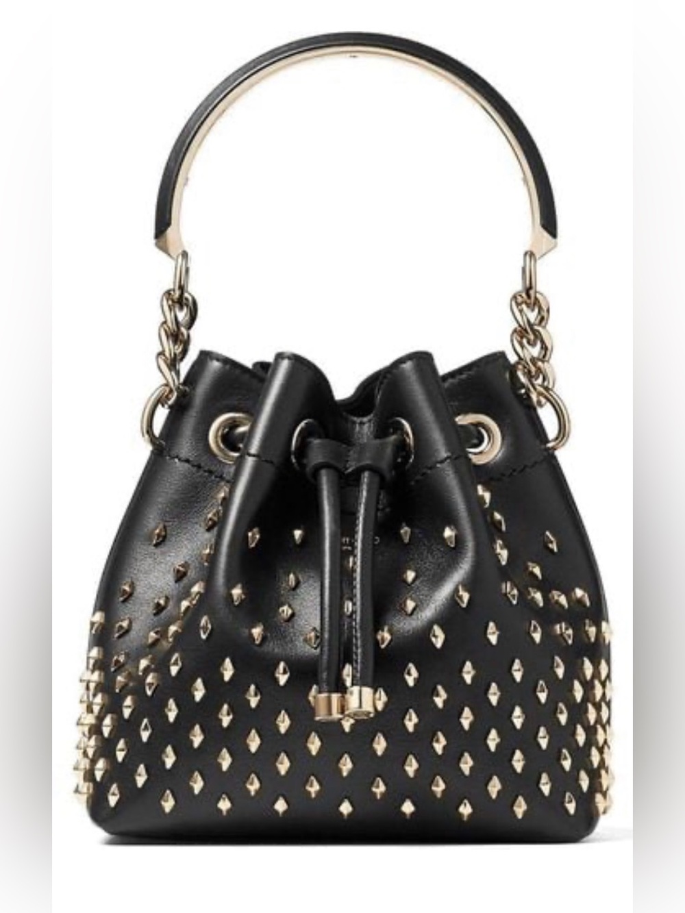 Jimmy Choo Black Leather Bon Bon Bucket Bag NWT Gold Studs